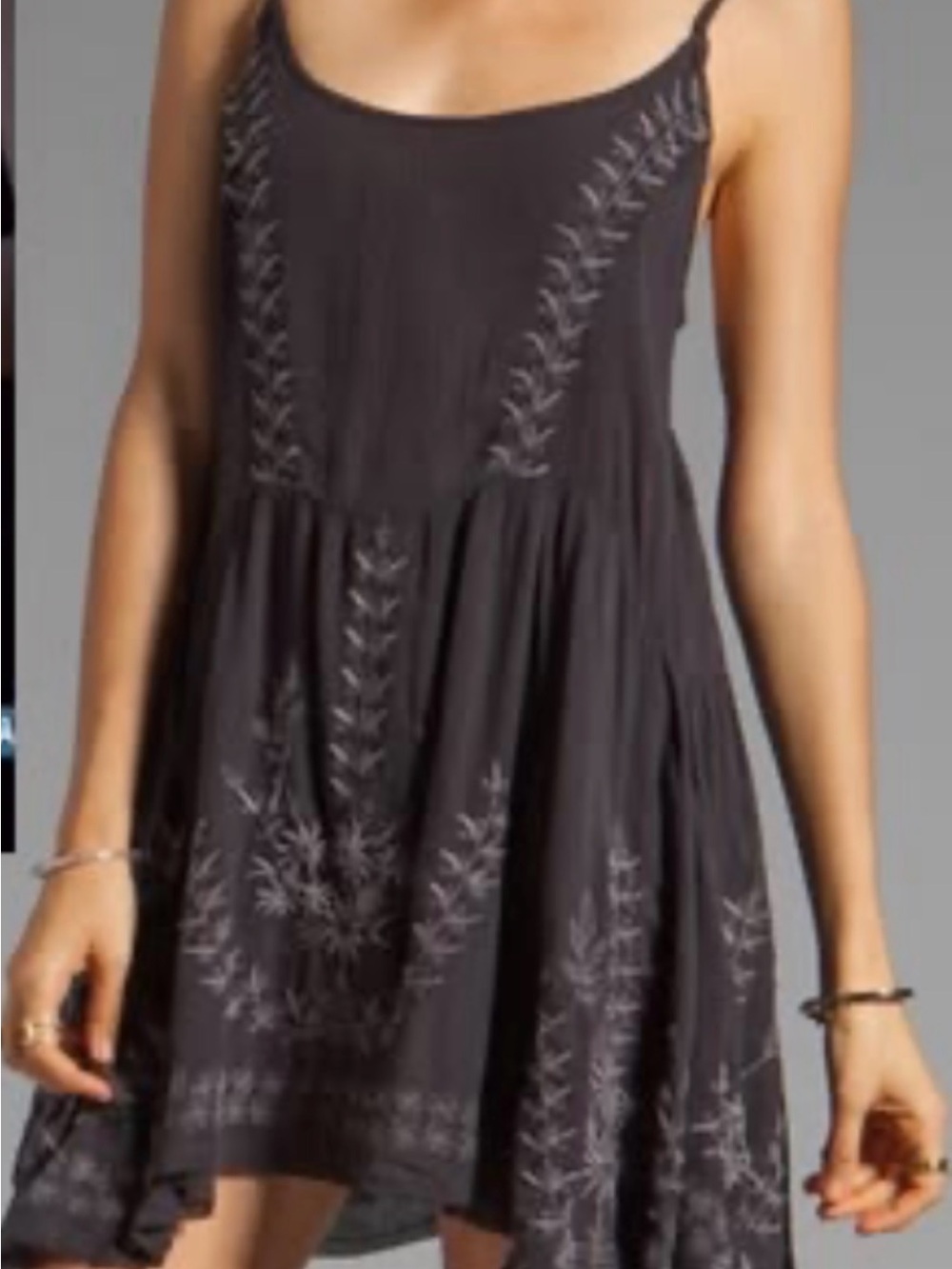 Free People Black Embroidered Asymmetrical Slip Dress - XS
